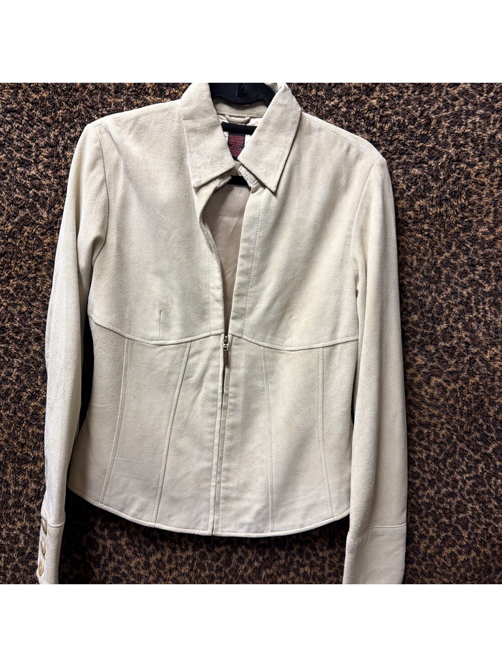 Debbie Shuchat Womens Beige Real Suede Leather Jacket Size 10